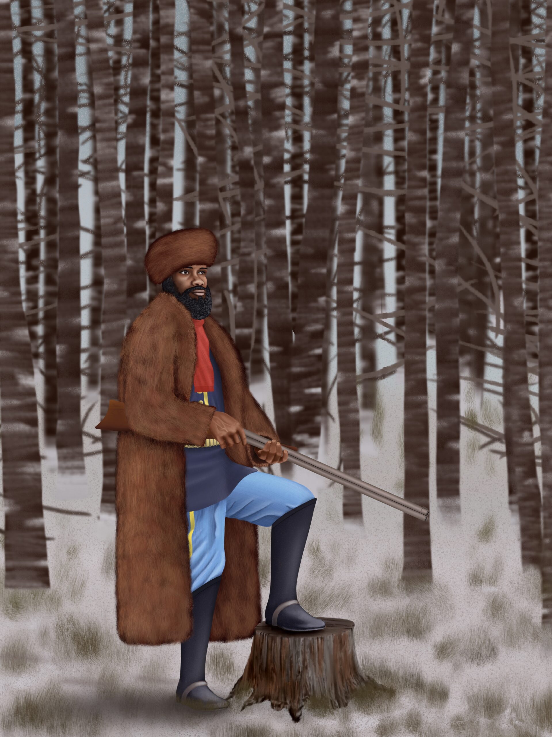 Man With Rifle In Forest